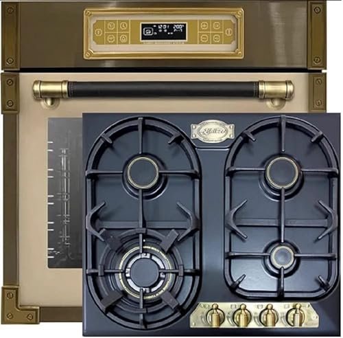 Kaiser Herdset EH 6726 ElfAD+KG 6325 Em Turbo, Retro Einbau Backofen 80L, Elektro Backofenset – 11 Betriebsfunktionen+Einbau Gas Kochfeld 60 cm, Emalliert Schwarz, Erdgas/Propangas/Fl.Gas