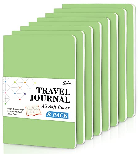feela Notizbuch A5 Softcover, 8 Stück Notizbuch liniert, Notizheft mit 92 Seiten, 14x21cm, Notizblock Set gut für Büro und Schule zum Zeichen, Schreiben, für Student und College, Din A5, hellgrün