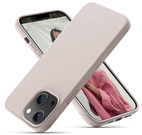 OIIAEE Silicone Case Designed for iPhone 13 Case, Ultra Slim Shockproof Protective Liquid Silicone Phone Case with Soft Anti-Scratch Microfiber Lining, 6.1 inch.Chalk Pink
