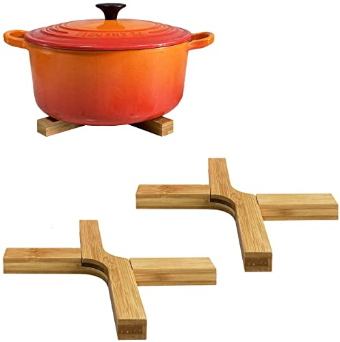 Lot de 2 Dessous de Plat Extra épais Pliables en Bambou pour Grandes casseroles et poêles Lourdes