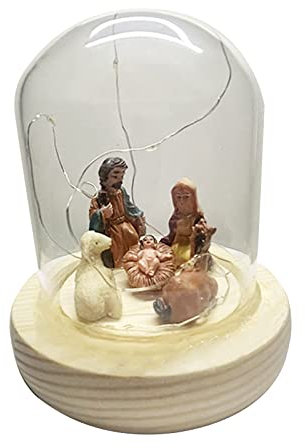 Glas-Weihnachts-LED-Krippenfigur, Holzboden, Zubehör, Haushalt für christliche Kirche, Tempeldekoration, Weihnachten, Krippenfiguren