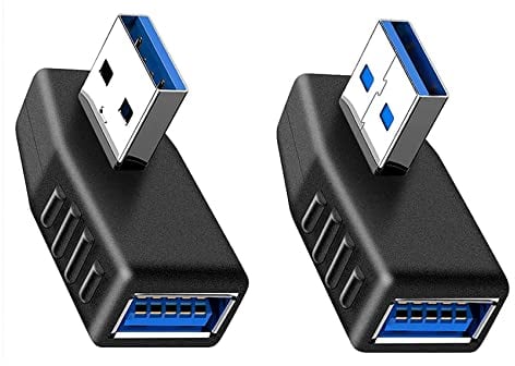 iJiGui 2 Paquetes Adaptador USB 3.0 de ángulo Izquierdo y Derecho (Adaptador USB de 90 Grados Macho a Hembra), Conector USB en ángulo Recto, Alta Velocidad 5 gbps, Compatible con PC/portátil/TV
