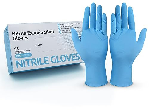 Hygiene100 Einweghandschuhe Hellblau, Nitrilhandschuhe L, Einmalhandschuhe mit 100 Stück/Box, Handschuhe Einweg puderfrei, latexfreie Gummihandschuhe, Einweghandschuhe in S, M, L & XL verfügbar