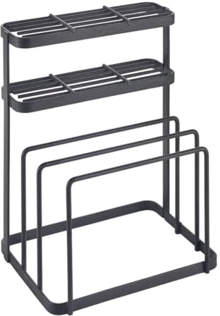 Metaltex Knife & Cutting Board Organiser -Knife Rack and Chopping Board Holder With Touch-Therm Finish for Rust & Scratch Resistance - Efficient & Space-Saving Storage Solution -Black, 16 x 12 x 22 cm