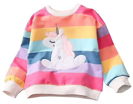 LitBud Girls Sweatshirts Unicorn Crewneck Pullover for Toddler Clothes Girl Cotton Top Long Sleeve Casual Jumper T Shirt fall for Kids Size 1-7 Years Old