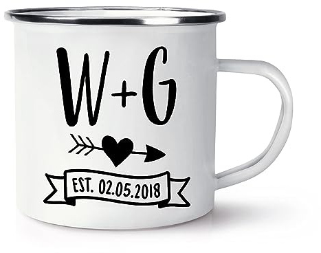 Personalised Arrow Initials Est Date Enamel Mug Cup