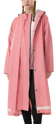 RAINFREEM Langer Damen-Regenmantel, wasserdicht, mit Kapuze, leicht, Windbreaker für den Außenbereich, Pink, Large