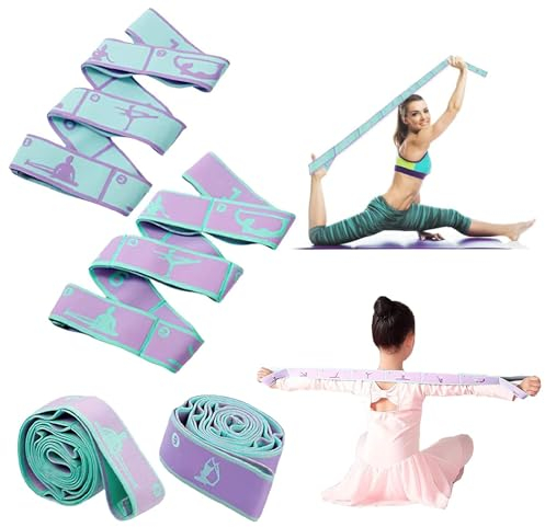 XoeLLe Bande Elastique Musculation, Lot de 2 Sangle de Yoga d'exercice, Résistance Sangle d'exercice avec 8 Boucles Bandes, Elastique Musculation pour Musculation Fitness Pilates Yoga (Violet, Bleu)