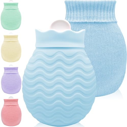 Kleine Wärmflasche mit Bezug - 320ml Mini Silikon Wärmflasche für Warm- und Kaltkompressen, Hand-Fuß-Bettwärmer, Ideal für Menstruationsbeschwerden, Schmerzlinderung (Blau)