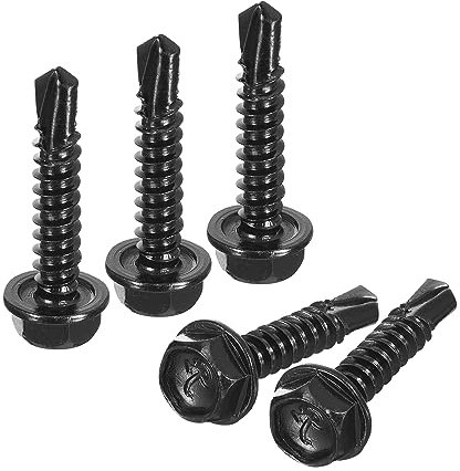 QUARKZMAN #10 x 1 Esagono Rondella Testa Autoperforanti Viti 30pz Acciaio Inox 410 Foglio Metallo Autofilettanti Viti per Metallo Legno, Nero