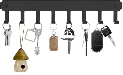 Yafe 2 Pack Black Metal Key Hooks with 8 Heavy Duty Hooks - Self Adhesive installation for Bathroom, Kitchen, Bedroom or Door