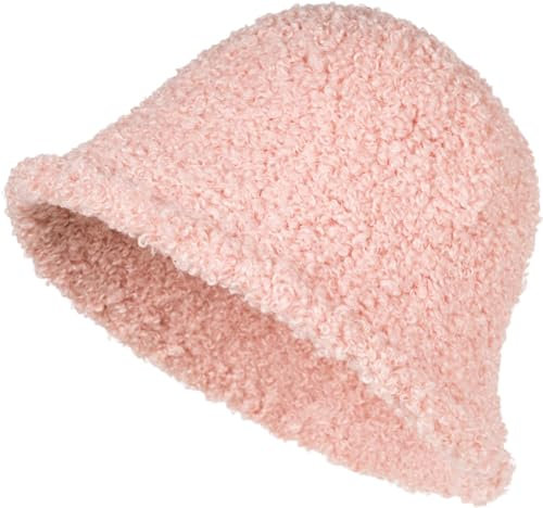 styleBREAKER Damen Fischerhut in Teddyfell Optik Einfarbig, Warmer Bucket Hat Herbst Winter Unifarben 04025039, Farbe:Altrose