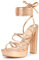 Perphy Platform Lace Up Block Heels Sandals for Women, Rose Gold, 4 UK