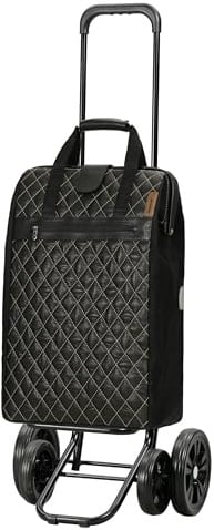 ANDERSEN Einkaufstrolley - Quattro Shopper Inra schwarz | mit 4 Rädern, höhenverstellbar, schieb- und ziehbar, bis 50 kg - Tasche mit Bügelverschluss, mit Leder, Innenfach, 44 L