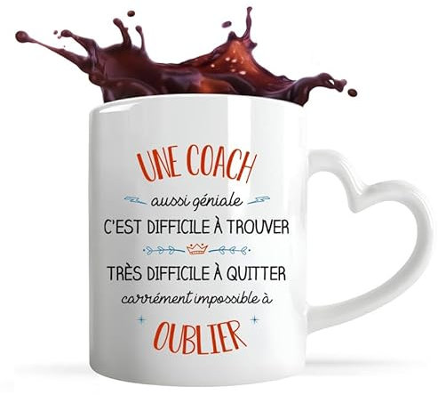 Planetee Tasse anse Coeur Coach | Mug avec anse en forme de Coeur | Idée Cadeau Travail Métier Départ Retraite Collègue Anniversaire Noël