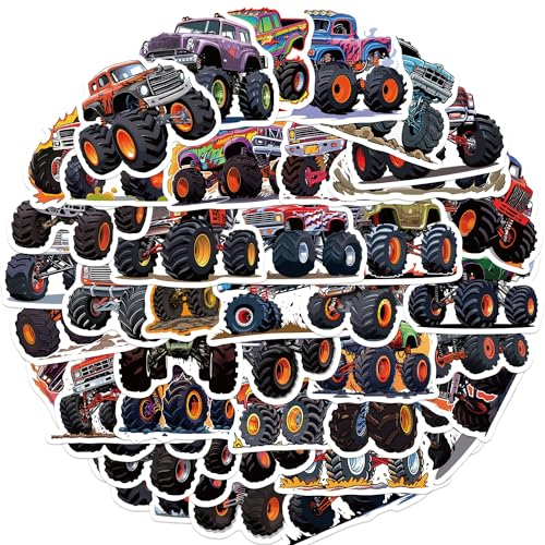 AUCEKO 50 Stück Monsterwagen Aufkleber Pack Monster Truck Sticker Set wasserdichte Vinyl Sticker für Laptop Kinder Autos Motorrad Fahrrad Skateboard Gepäck Koffer Computer Aufkleber Graffiti Decal