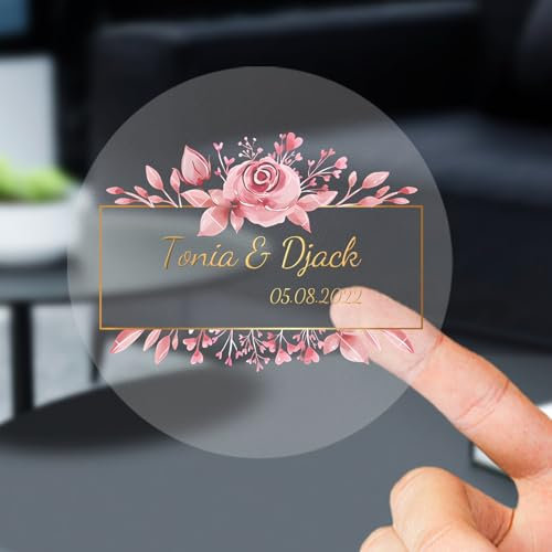 Autocollants personnalisés pour logo et nom d'entreprises, fête d'anniversaire, boîtes cadeaux, cadeaux de mariage, étiquettes de remerciement personnalisées (feuille transparente)