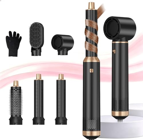 UKLISS 5 in 1 Hairstyler, Airstyler Airbrush Pro 1000w, Föhnbürste Haarstyler, Lockenstab mit Luft Links/Rechts, Negative Ionen Pflege,Sie dem Haar Volumen, Locken und Föhnen Sie Haar