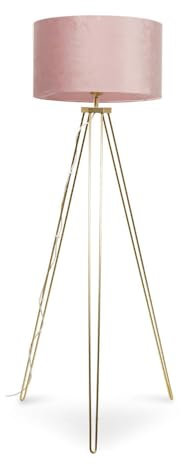 ValueLights | Modern Gold Hairpin Design Tripod Floor Lamp with a Blush Pink Velvet Drum Shade | Floor Lamps, Home Décor & Improvement Essential | Included LED Bulb