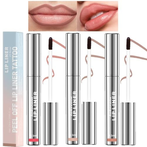 Peel Off Lip Liner Stain,Tattoo Lip Liner with Matte Finish,Long Lasting LipLiner Peel Off Waterproof Plumps Up Lip Colour,Natural Lip Tint Stain Set or Women Makeup (3Pcs)