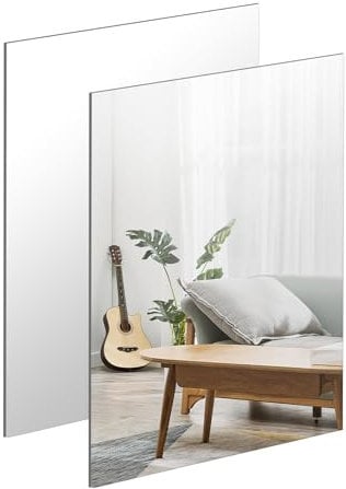 TSKDKIT Stick On Mirror 2pcs 30 x 21cm Self Adhesive Mirror, Wall Mirror High Clear Glass Mirror Stick On Mirrors for Wardrobe Doors, Wall, Bathroom, Bedroom