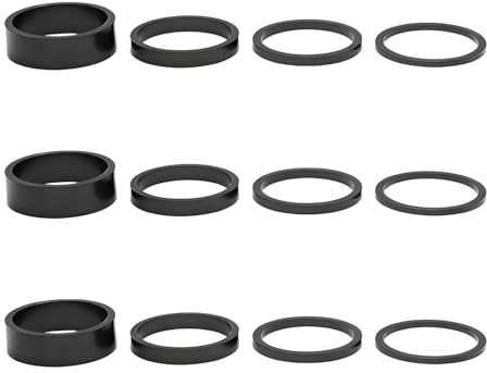 12 Stück Fahrrad Ahead Vorbau Spacer Set, Aluminiumlegierung Fahrrad Lenker Spacer, Schwarz Abstandshalter, Vorbau Distanzringe, Headset Spacer für Rennrad MTB, 2MM 3MM 5MM 10MM