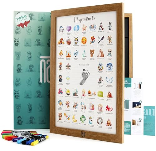 NANII Affiche Mes Premières Fois Bébé – Cadeau de Naissance Fille Garçon – Coffret Cadeau Baby Shower, Boîte Souvenir Parents, Femme Enceinte, Jeune Maman – Décoration Chambre Bébé