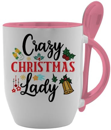 Getagift Crazy Christmas Lady, Spoon Coffee, Tea Mug. (Pink)