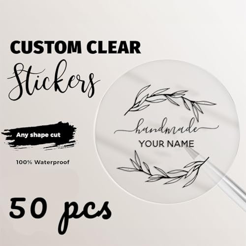 Custom Clear Stickers - Personalized Transparent Vinyl Decals with Handmade Designs and Names for Small Business Branding and Packaging