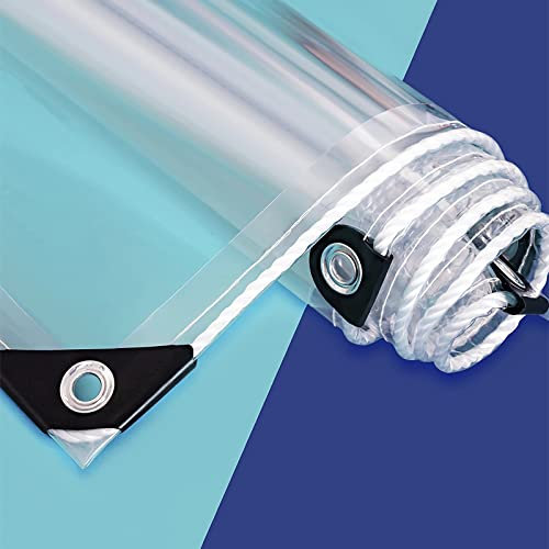 Transparente PVC-Abdeckplane, 7,4 x 7,8 m, wasserdicht, transparent, mit Ösen, für Camping, Carport und Zelt, Windschutz, Regenschutz, 0,55 mm Dicke