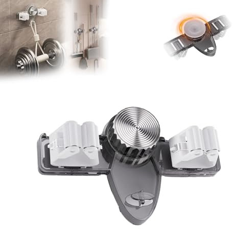 Broom Mop Holder Wall Mounted,Self Adhesive Command Mop Broom Hanger with Hooks, Suction Cup Broom and Mop Hanger Wall Mount, for Bathroom, Kitchen, Garage, Laundry Room (Black)