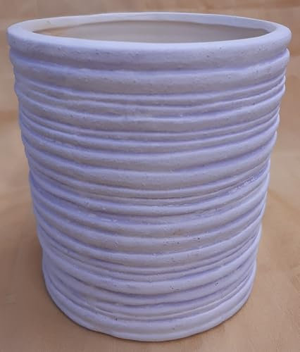 Generico Vaso Decorativo in Terracotta, Design Rigato, Colore Lilla, Portafiori da Interno