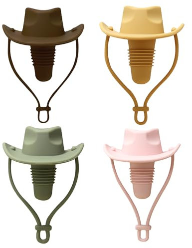 Cowboy Hat Wine Bottle Stopper, 4 PC Hat Shaped Wine Stoppers, Funny Cowboy Hats Champagne Bottle Silicone Cap Sealing, Reusable Bottles Stoppers Novelty Kitchen Gadgets Accessories