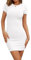 LACOZY Women 2025 Spring Casual Short Sleeve Ruched Bodycon Tank T Shirt Dress Tie Waist Sun Beach Summer Mini Dresses White