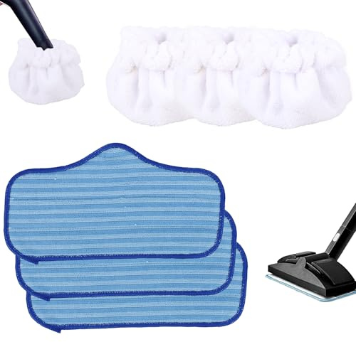 lasuroa 6pcs Reusable Steam Cleaner Accessories, 3 Blue Microfiber Cleaning Pads & 3 Triangle Bonnets Double-Layer Mop Cloth for Dupray Steam Cleaners Replacement