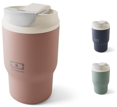 MONBENTO – Tazza Termica da Viaggio Travel Mug S rosa Moka – Bicchiere Termico con Cannuccia 360 ml - Mantiene Bevande Calde/Fredde – Tumbler con Tappo a Doppia Apertura – Perfetto per Caffè, Tè