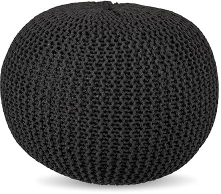Relaxdays Pouf, gestrickt, HxD 33 x 46 cm, Polystyrol-Füllung, rundes Bodensitzkissen, Boho Hocker, Sitzpouf, dunkelgrau