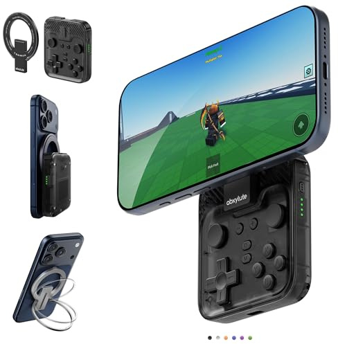 abxylute M4 Snap-On Mobile Gaming Controller for Android & iPhone, Lightweight Portable Phone Controller, Pocket-Sized Retro Emulator Gamepad Kickstand,Dual Joystick Turbo, Magnet (black)