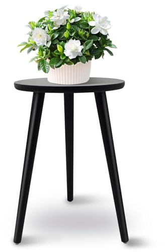 Cyiecweu Blumenständer Holz, Rundschreiben Blumenhocker Hoch, Dreibein Pflanzenregal Indoor für Pflanzen, Topfpflanzen und Schnittblumen Wohnzimmer, Balkon Garten, 28*40cm (schwarz)
