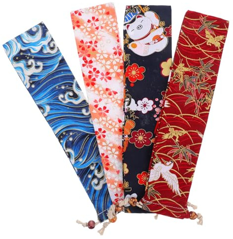 Artibetter 4 Pochettes Éventail Réutilisables en Polyester Coton, Housse à Cordon Légère pour Éventail Pliant, Bijoux, Voyage et Usage Quotidien