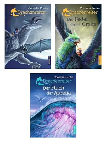 Cornelia Funke - Drachenreiter Reihe Band 1-3: Die Feder eines Greifs, Der Fluch der Aurelia - Fantasy Bücher Bundle voller Drachen, Mut und Abenteuer - Kinderbücher ab 10 mit exklusivem Lesezeichen