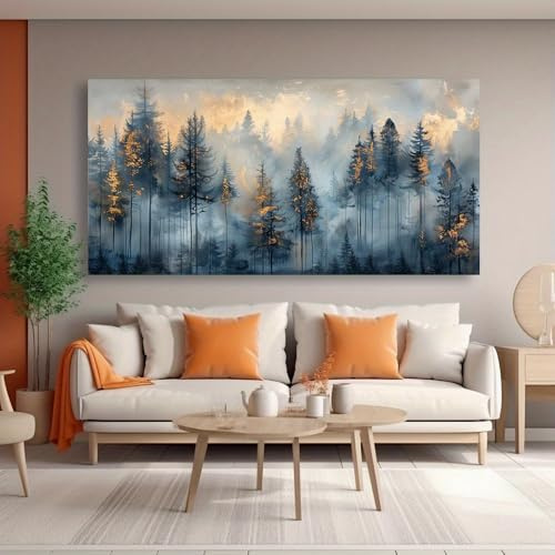 JKEVCBIAX Tableau Forêt de brume dorée - Impression abstraite moderne, image de forêt brumeuse (75x150cm/Sans cadre)