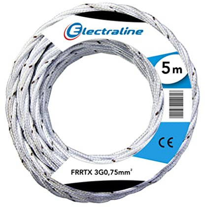 Electraline 16805 Cavo Tessile FRRTX, Sezione 3G0.75 mm, 5 mt, Bianco