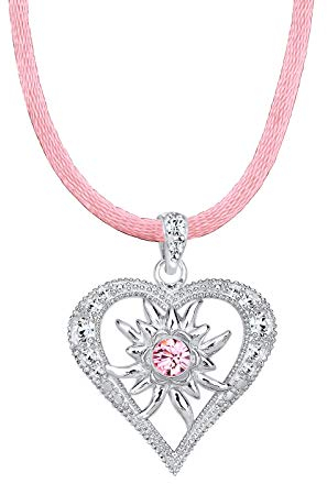 Elli Halskette Damen Herz Edelweiss mit Kristallen in 925 Sterling Silber