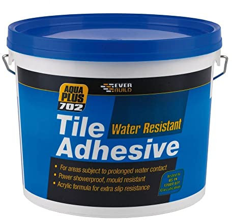 Everbuild 702 Water Resistant Tile Adhesive – Ready Mixed – Acrylic Based – Water Resistant – High Strength – Off White – 16kg