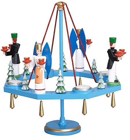 Rudolphs Schatzkiste Kerzenhalter Tischkranz blau Engel und Bergmann BxT = 38x38cm NEU Adventskranz Kerze Kerzenleuchter Leuchter Wachskerze Kirche Holz Weihnachten Seiffen Erzgebirge Deko