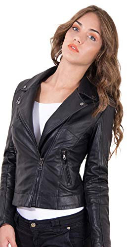 Chiodo in pelle nera donna Made in Italy