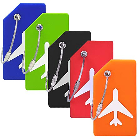 Silicone Luggage Tag with Name ID Card Perfect to Quickly Spot Luggage Suitcase (Plane 5Pcs Multicoloured)
