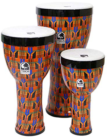 TOCA Nesting Drums 3er Set Freestyle II (Wetterfeste PVC-Trommeln, für Indoor & Outdoor, platzsparend, leichtgewichtig, für musikalische Bildung & Therapie, Durchmesser: 8/10/12), Kente Cloth