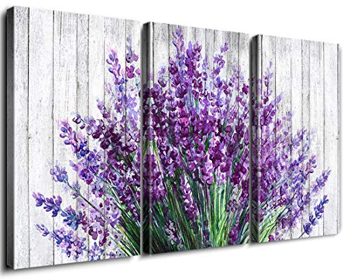 Extra Large Purple Lavender Wall Art for Living Room Farmhouse Wall Decor Still Life Flowers Prints Rustic Floral Painting Canvas Poster Vintage Botanical Plant Artwork Bedroom Decorations 24x36” 3Pcs